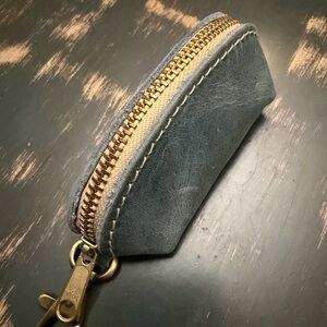 Chic Blue Leather Coin Purse with Gold Zipper